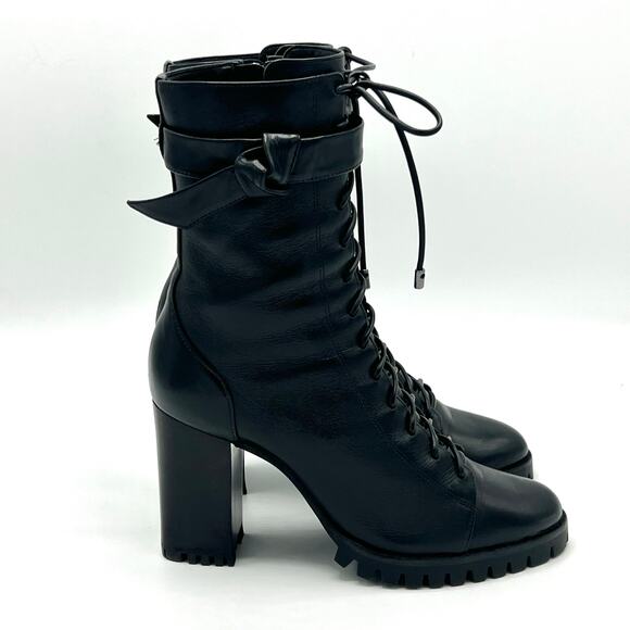Like New Alexandre Birman Black Evelyn Boot Lace-up High Heel Waterproof Size 36 - Picture 6 of 10